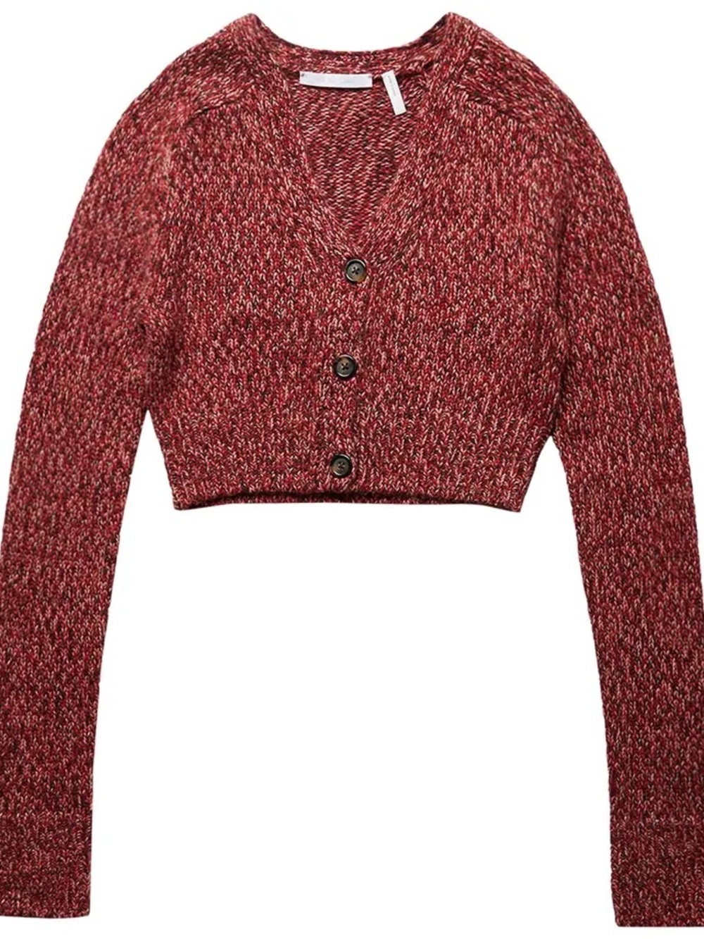 Helmut Lang Cropped Knit Button Down Cardigan Heather Wool Cashmere Raspberry XS